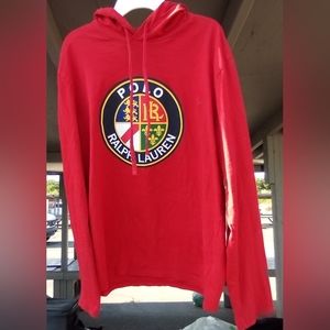Ralph Lauren Polo cotton hoodie Jersey hooded t-shirtMedium,  Red UNISEX